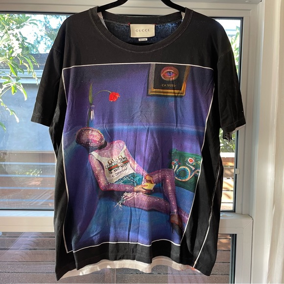 Gucci Black Ignasi Monreal Print Cotton Crew Neck T Shirt - Picture 4 of 8